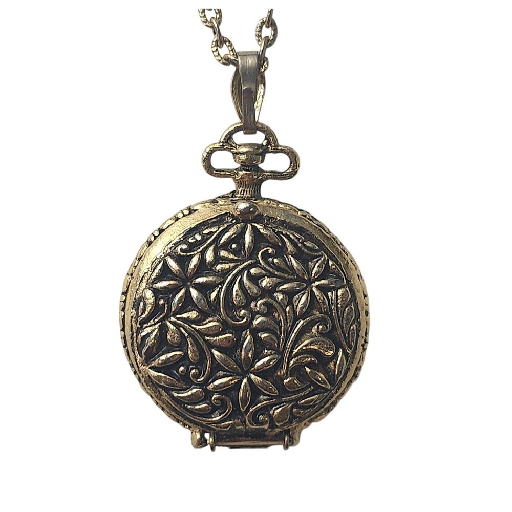 Vtg Goldette Unsigned Perfume Solid Pendant Necklace Full
